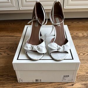Tabitha Simmons White Leather Heels with Bow